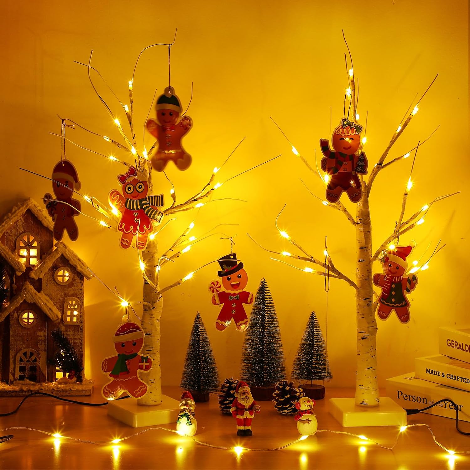 Tuanse Christmas Decorations, Set of 6 White Birch Tree with LED Lights 2ft 24 LED White Xmas Tree Battery Powered for Wedding Home Table Centerpiece Indoor Outdoor Decoration
