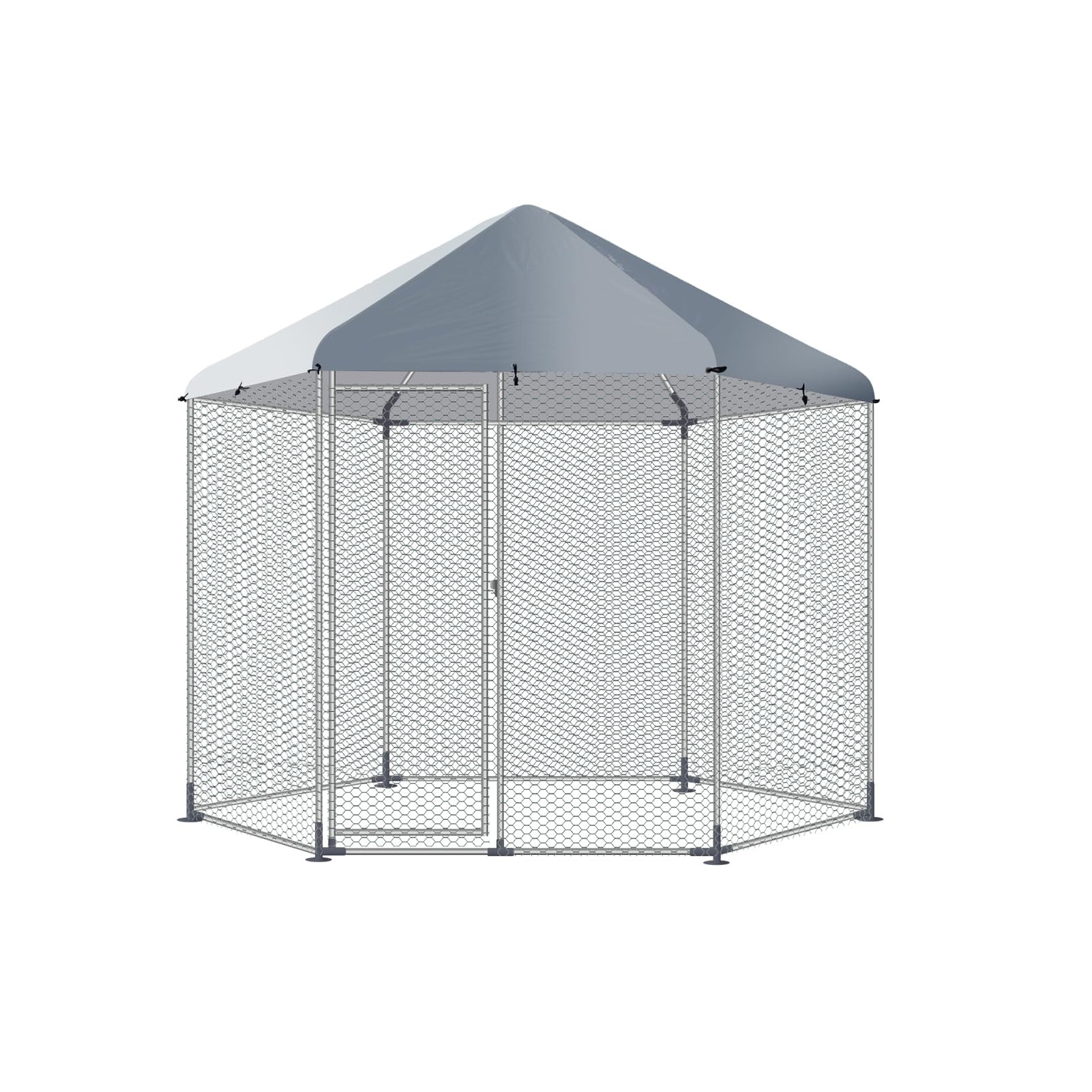 Large Metal Chicken Coop Run,Walkin Chicken Coop for Yard with Waterproof Cover, 9.2' Lx4.6' Wx8'H Large Poultry Cage for Hen House, Duck Coop and Rabbit Run, Silver