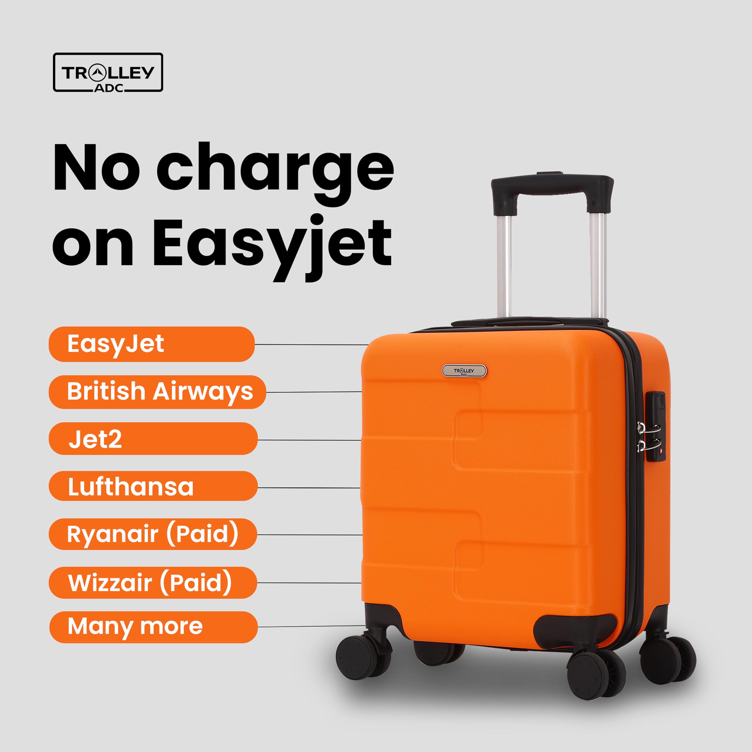 Valise Cabine 45x36x20cm - Approuvé Bagage Cabine EasyJet, Vueling & +100 Compagnies Aériennes - Coque Rigide Anti-Choc (Bleu Marine)