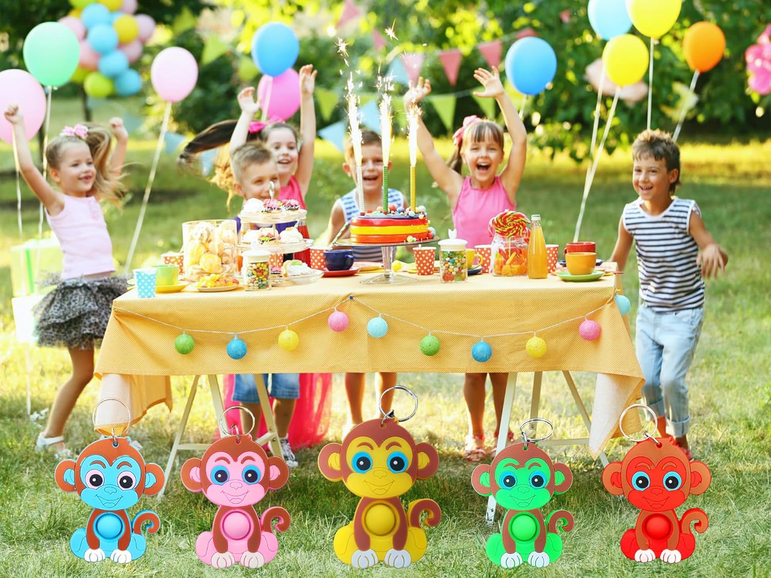 20 Packs Bulk Small Monkeys Backpack Mini pop Fidget Keychain, Birthday Party Favors,Summer Students Prize