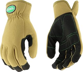 Scotts Men's High-Dexterity Synthetic Leather Palm Work Glove, Touchscreen Technologies, Reinforced Thumb Saddle, Abrasion Resistant, Tan/Black, Medium (SC86111/M)