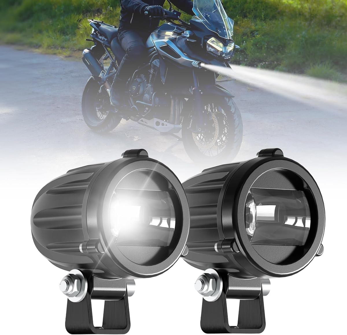Luces antiniebla para motocicleta, 2 pulgadas, redondas, 40 W, conducción de inundación para todoterreno, lámpara de trabajo de haz rectangular auxiliar LED, 1000 lm, IP68, resistente al agua, compatible con camión, ATV, UTV, SUV, camioneta, remolque, moto de cross, paquete de 2