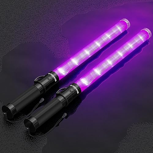 Miniatura 24 de Bastón de Seguridad de Tráfico con Señal Amarilla de 21 pulgadas, Paquete de 2, Varita de Tráfico Multifunción con 2 Modos Intermitentes, Usa 2