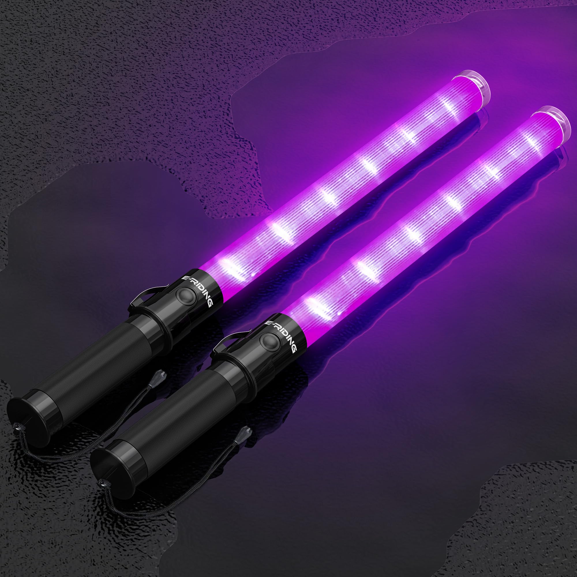 E-riding 2 Pack 21 Inch Purple Traffic Wand with 3 Flashing Modes