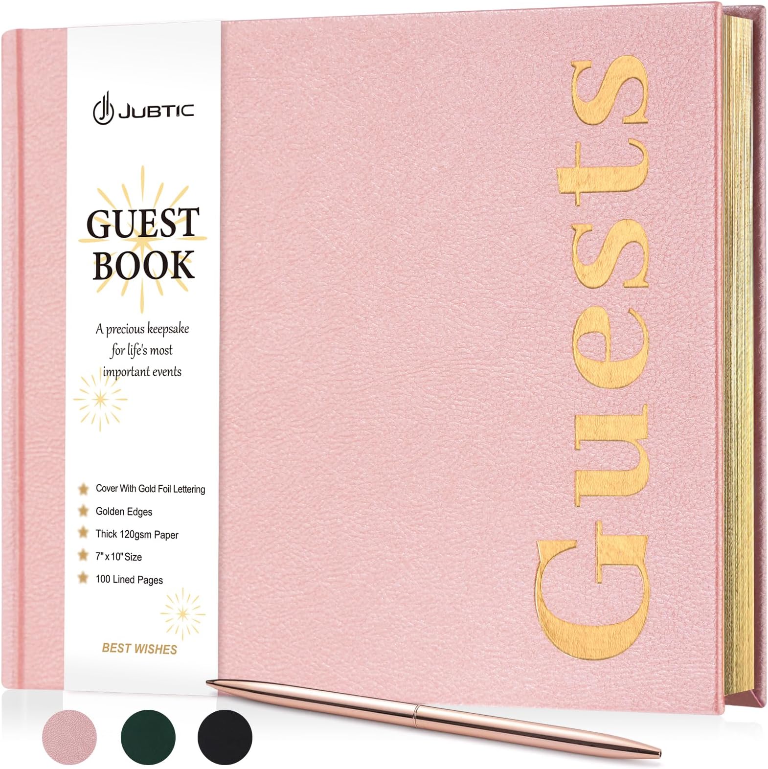 JUBTIC Wedding Guest Book, Elegant Guest Book for Wedding Reception, 100 Blank Pages Guest Book Signs for Baby Shower, Birthday, Graduation Party and Special Events - Hardcover（Pink,7" x10″The Forest Stewardship Council
