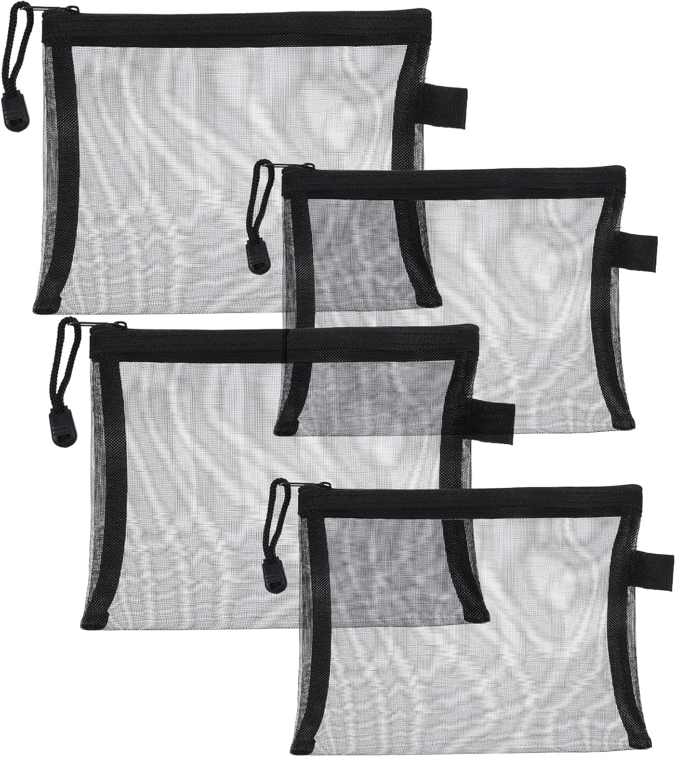 4PCS Mesh Makeup Bag with Zipper, Mini Cosmetic Bags, Travel Toiletry Bag, Suitable for Daily or Travel Storage of Small Items, Multi-Purpose Bags (Black)