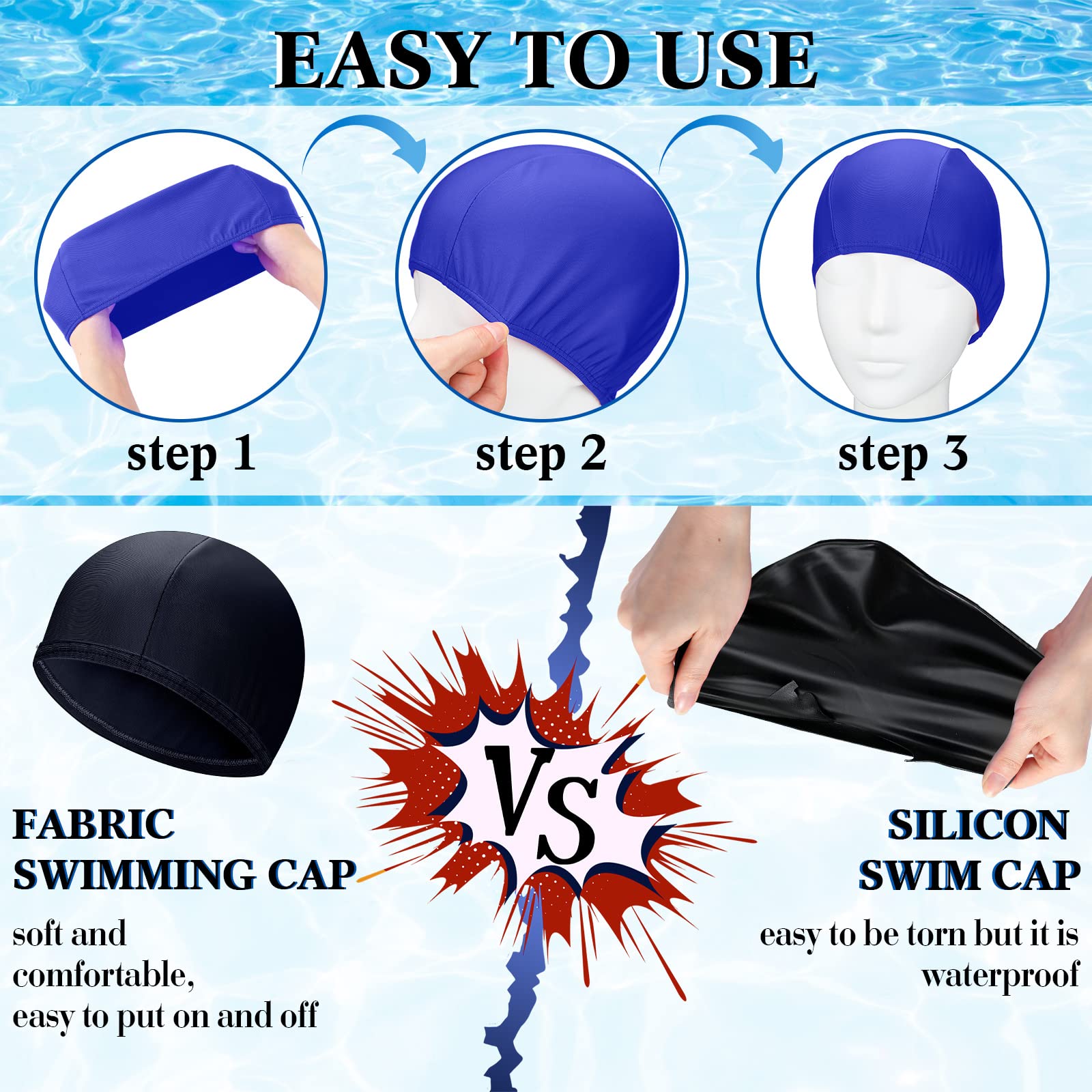 24 Pcs Swim Caps For Women Comfortable Fabric Swimming Caps Elasticity Nylon Slip Pool Hat Unisex Hat For Long Short Hair Team Competition Club
