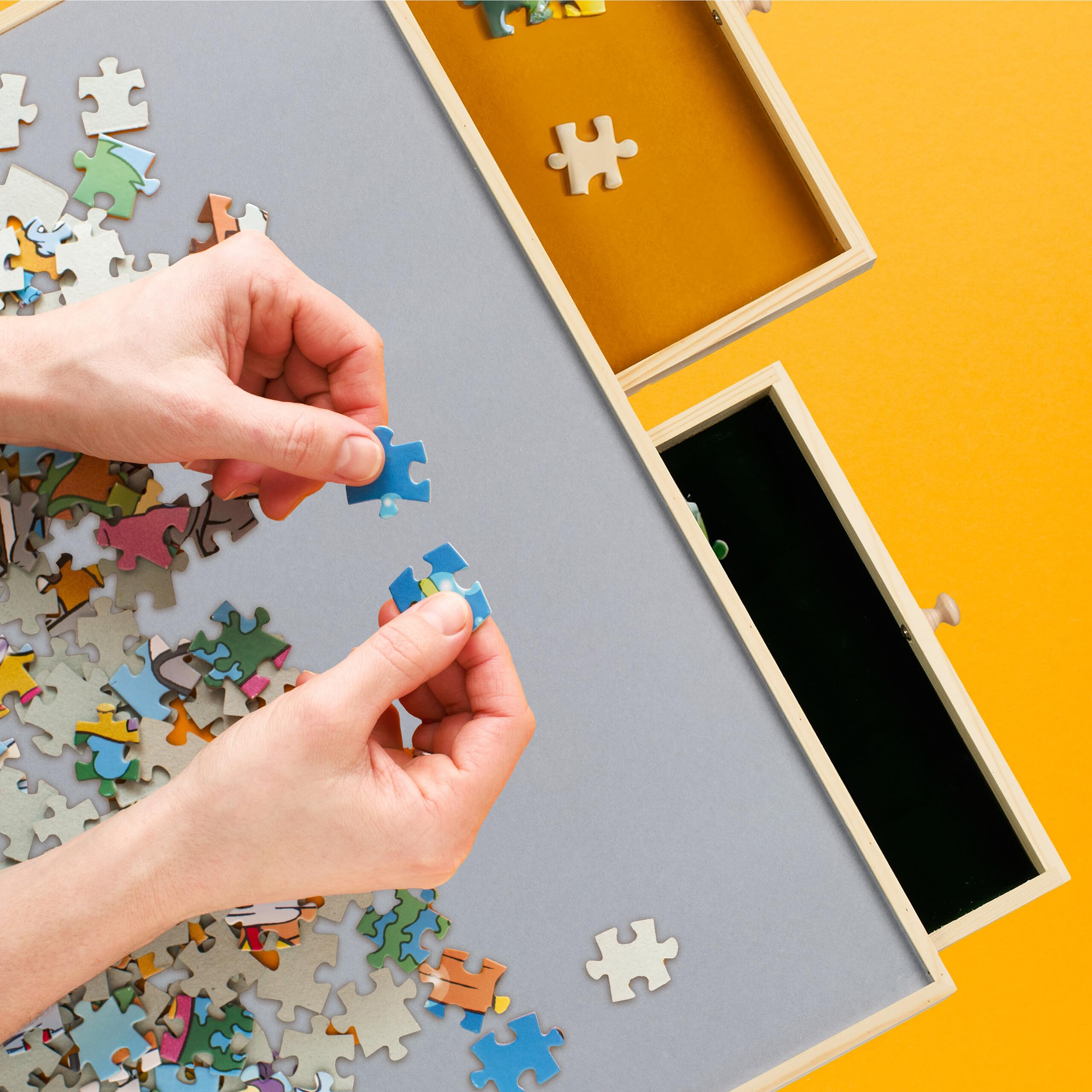 Relaxdays Tablero para Puzzle, 4 Cajones Extraíbles, para Rompecabezas de hasta 1000, Base Guardapuzles, Madera, Natural