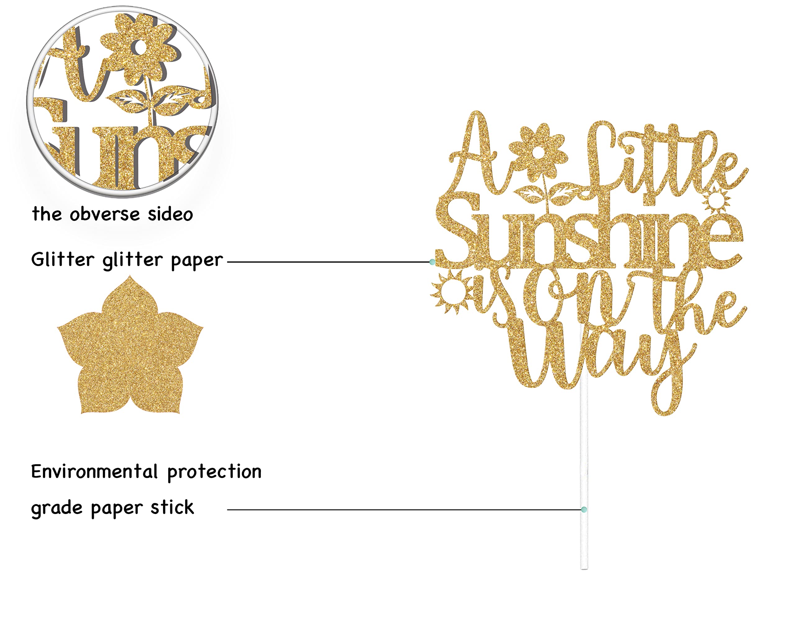 Sunshine Baby Shower Cake Topper Gold Glitter Gender Neutral A Little ...