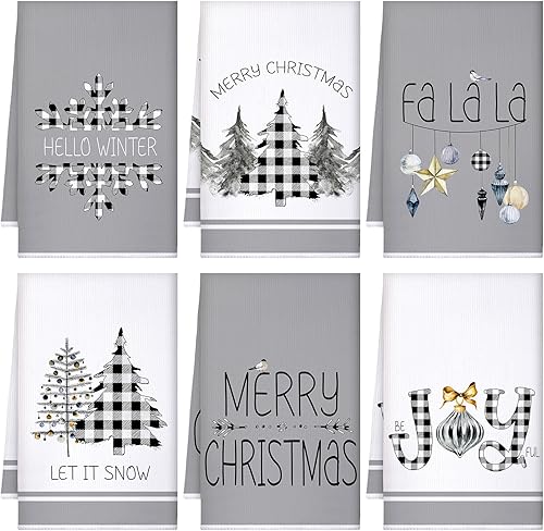 Geyoga 6 paños de cocina de Navidad de 16 x 24 pulgadas, absorbentes, paños de cocina, decoración de cocina de Navidad para Navidad, vacaciones,