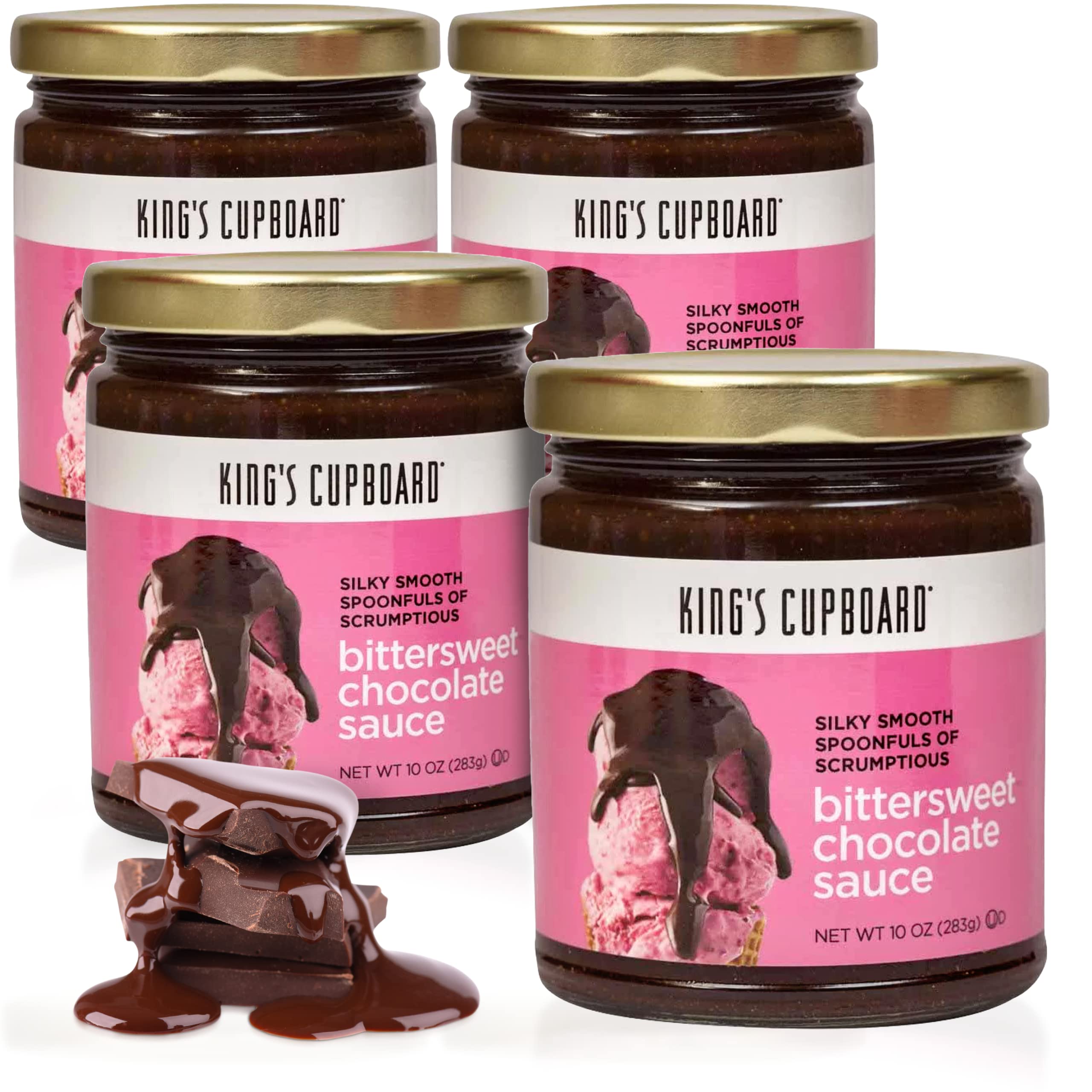 King's Cupboard Bittersweet Chocolate Sauce - The Perfect Hot Fudge Sauce for Topping Ice Cream & Desserts, Chocolate Coffee Drizzle, Baking, Fondue, Gluten-Free, Kosher, All Natural 10 oz - 4 Pack