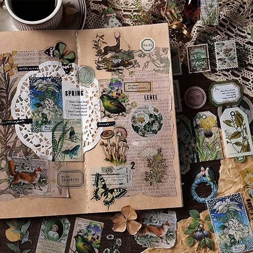 Miniatura 4 de Calcomanías de diario basura para álbumes de recortes, 160 piezas retro de flores, mariposas, naturaleza, poemas, letras decorativas para álbumes de