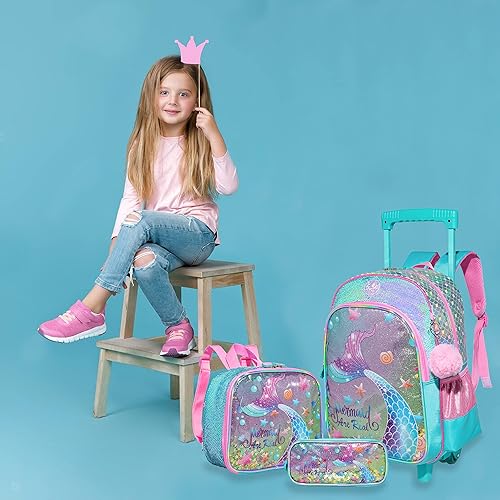 Miniatura 6 de Egchescebo Mochila de viaje para niños con ruedas transparentes para niñas, Blue-MRY, Mochilas tipo mochila