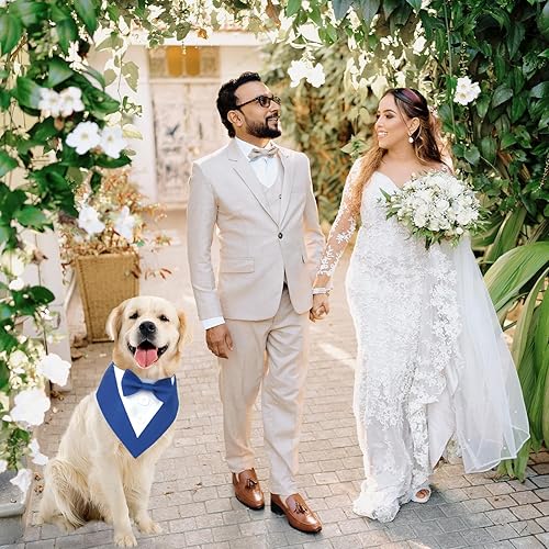 Miniatura 5 de KOOLMOX - Bandana de esmoquin para perros grandes disfraz de boda para perros cumpleaños esmoquin formal collar de perro con corbatín ajustable para