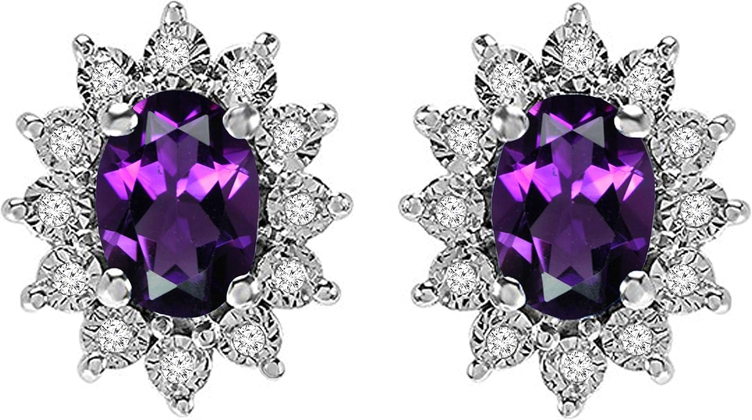 Dazzlingrock Collection Kate Middleton Diana Inspired 7x5mm Oval Gemstone & Round White Diamond Vintage Floral Halo Screw Back Stud Earrings for Her in Solid Gold