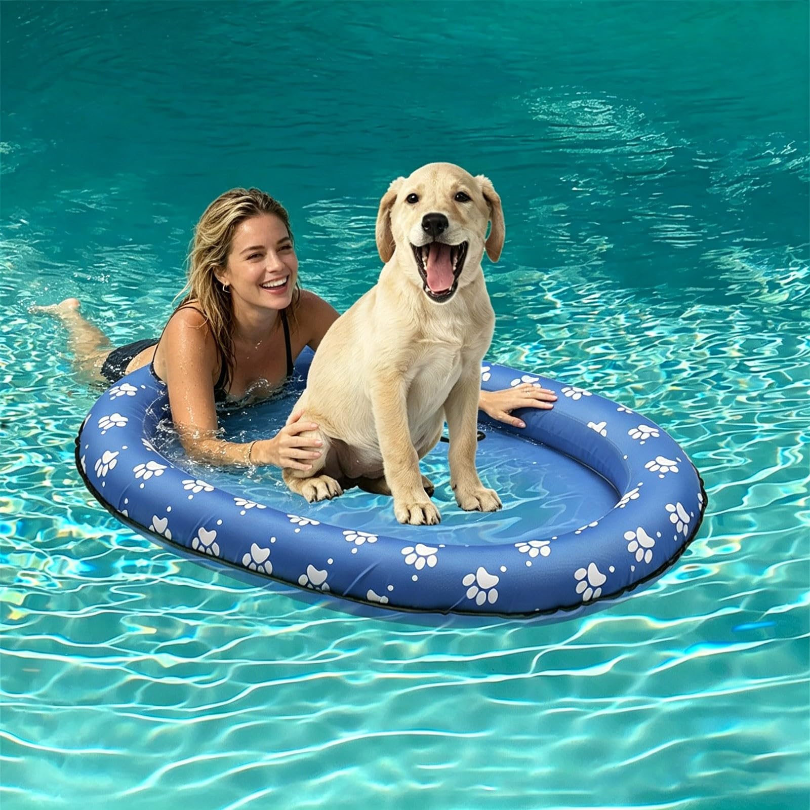 Pet Floating Raft, Dog Swimming Pool Floating Boat, Inflatable Dogs Pool Float, Non Slip Anti Scratch, Portable Lightweight Design, Suitable for Pets Water Play Bath Beach (Blue)