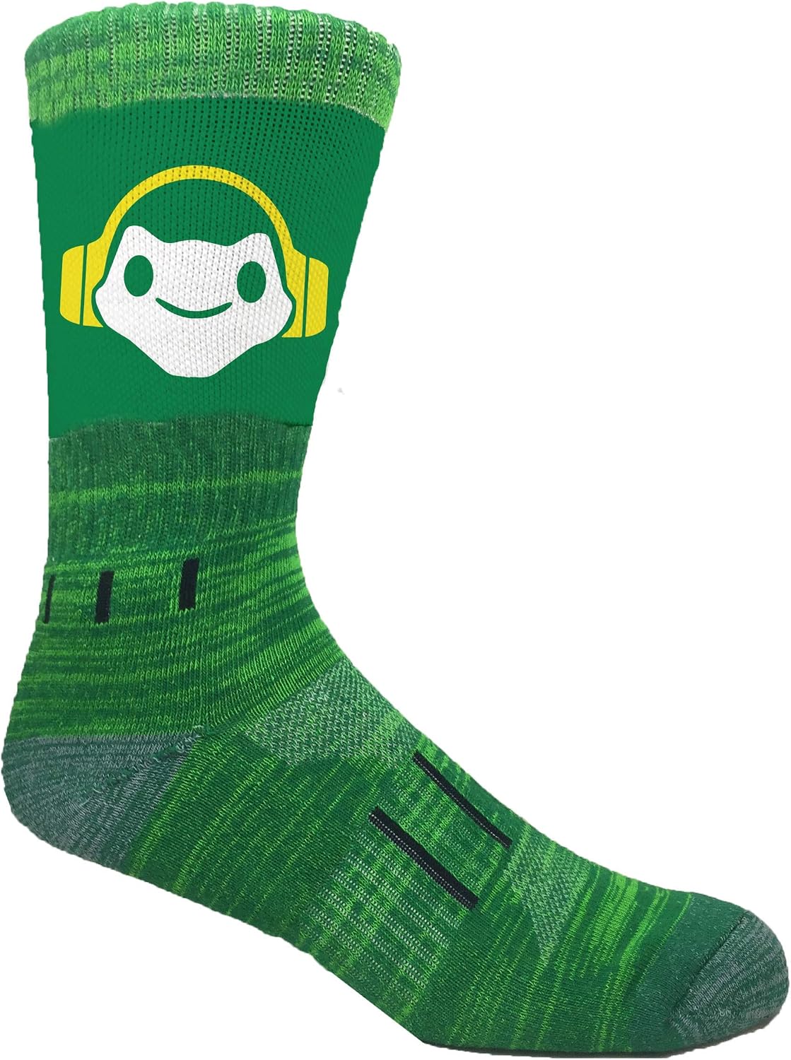 MOXY Lucio Frog Gamer Crew Socks, Premium Green Dye Sublimated Headset Frog Graphic, Cushioned Footbed, Reinforced Heel & Toe, Breathable Cotton Blend, Unisex Men & Women