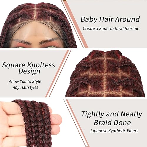 Miniatura 8 de Lexqui Pelucas trenzadas de encaje completo 360 HD de 36 pulgadas con extremos rizados, estilo bohemio, peluca trenzada con cabello de bebé, color