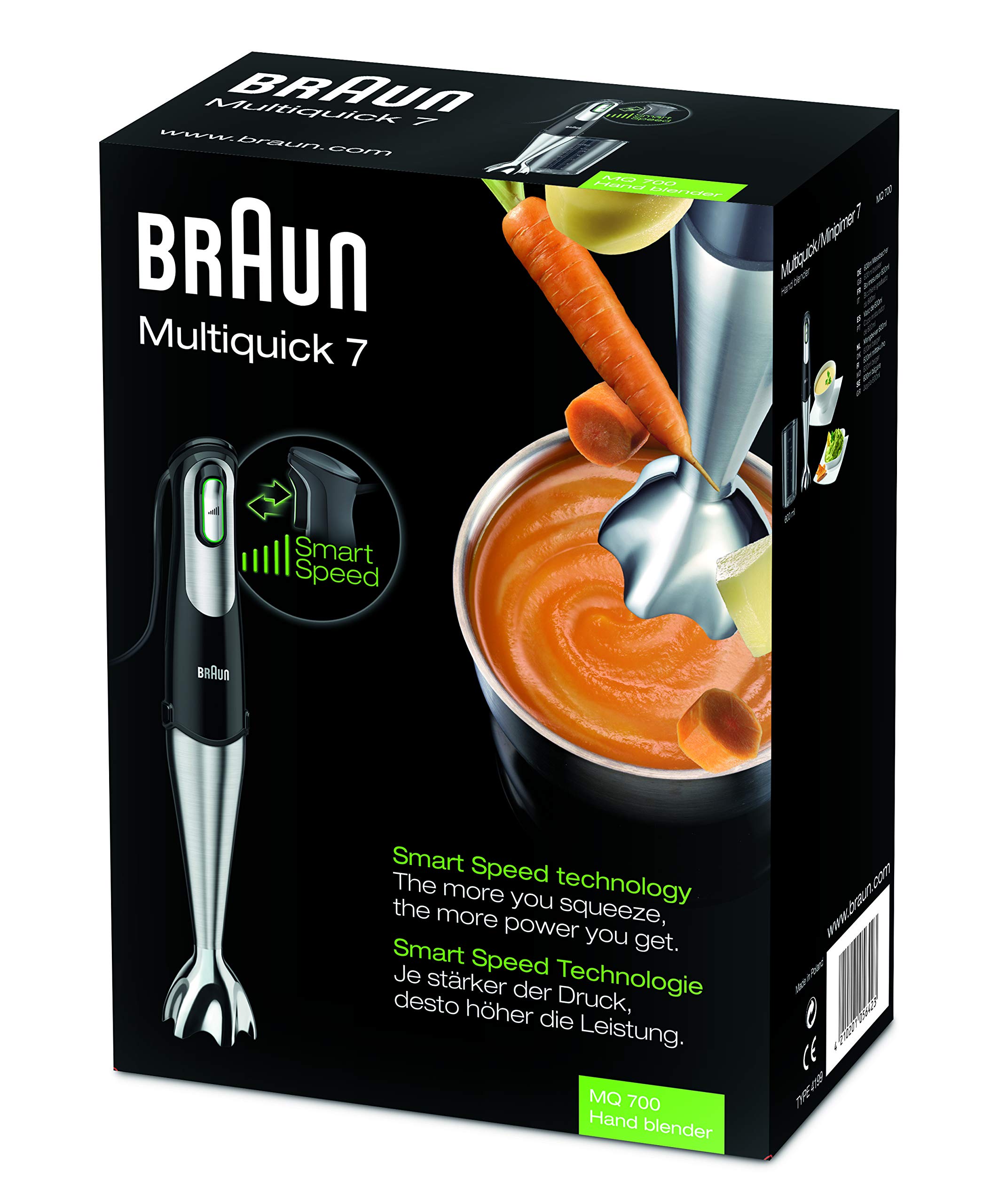 Braun Multiquick 7 MQ 700 Soup blender ręczny (750 W, system EasyClick, technologia PowerBell), czarny