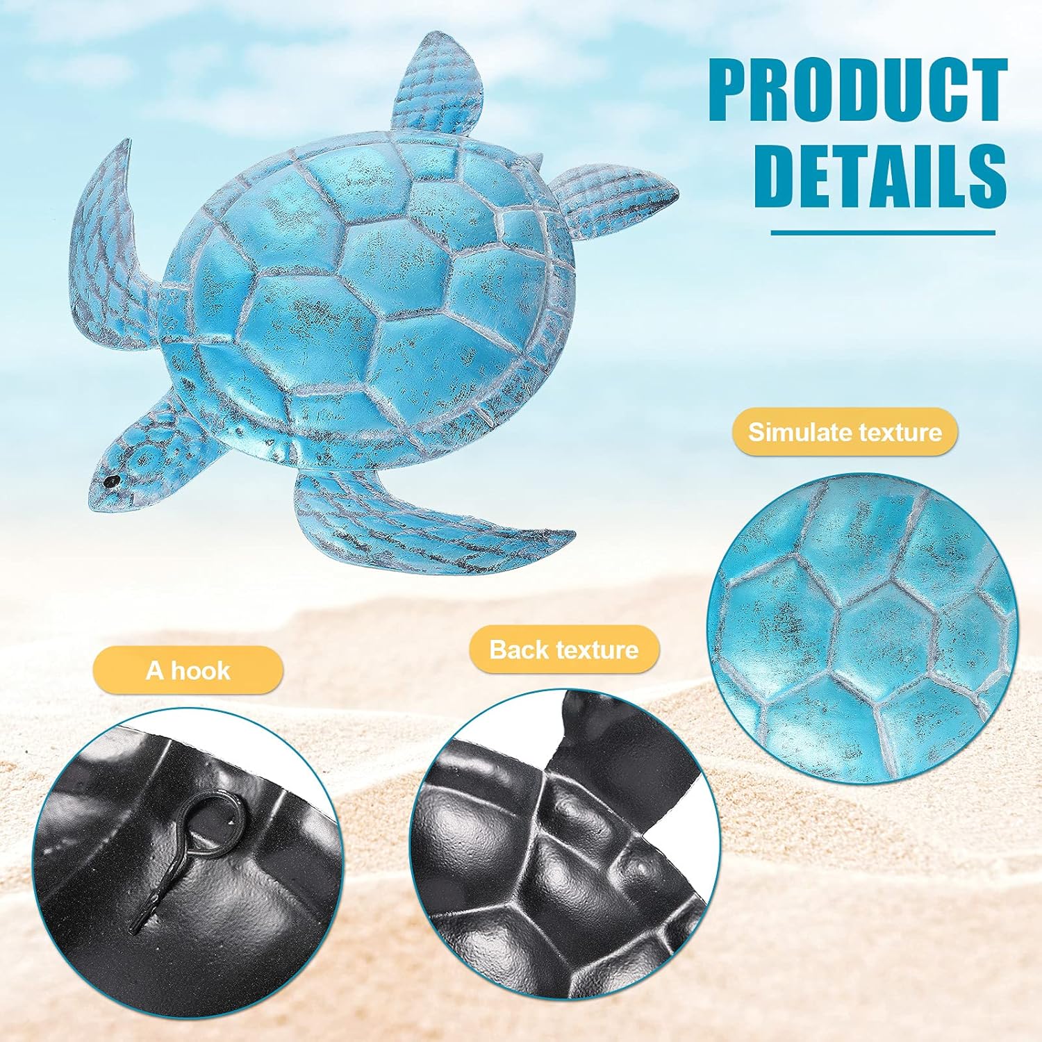 11 Pcs Metal Sea Turtle Wall Decorations Blue Turtle Wall Art Starfish Ocean Themed Decor Starfish Shell Beach Decor for Summer Sea Life Bathroom Home Nursery Gifts
