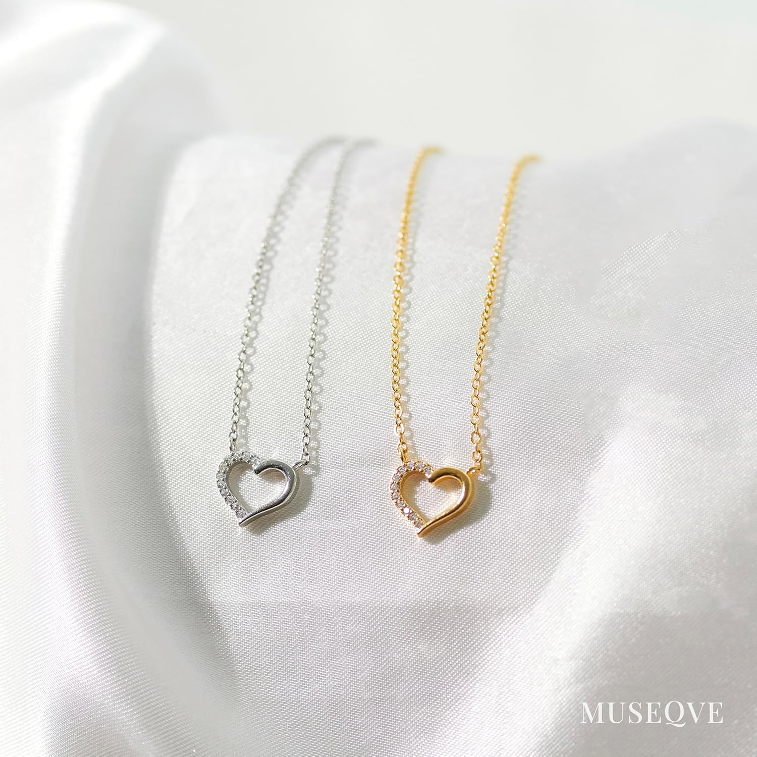 Dainty Open Heart Necklace for Women • 14K Gold Plated Cubic Zirconia Heart Pendant Choker Necklaces • Non Tarnish Cute Love Jewelry Gifts for Girls [HN-2H] - Image 6
