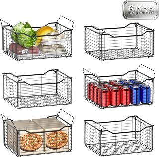 Freezer Organizer Bins,6 Pack Large Deep Freezer Organizer Bins for 5/7/10 Cu.FT Deep Freezer,Easy Access,Stackable & Sturdy,Black
