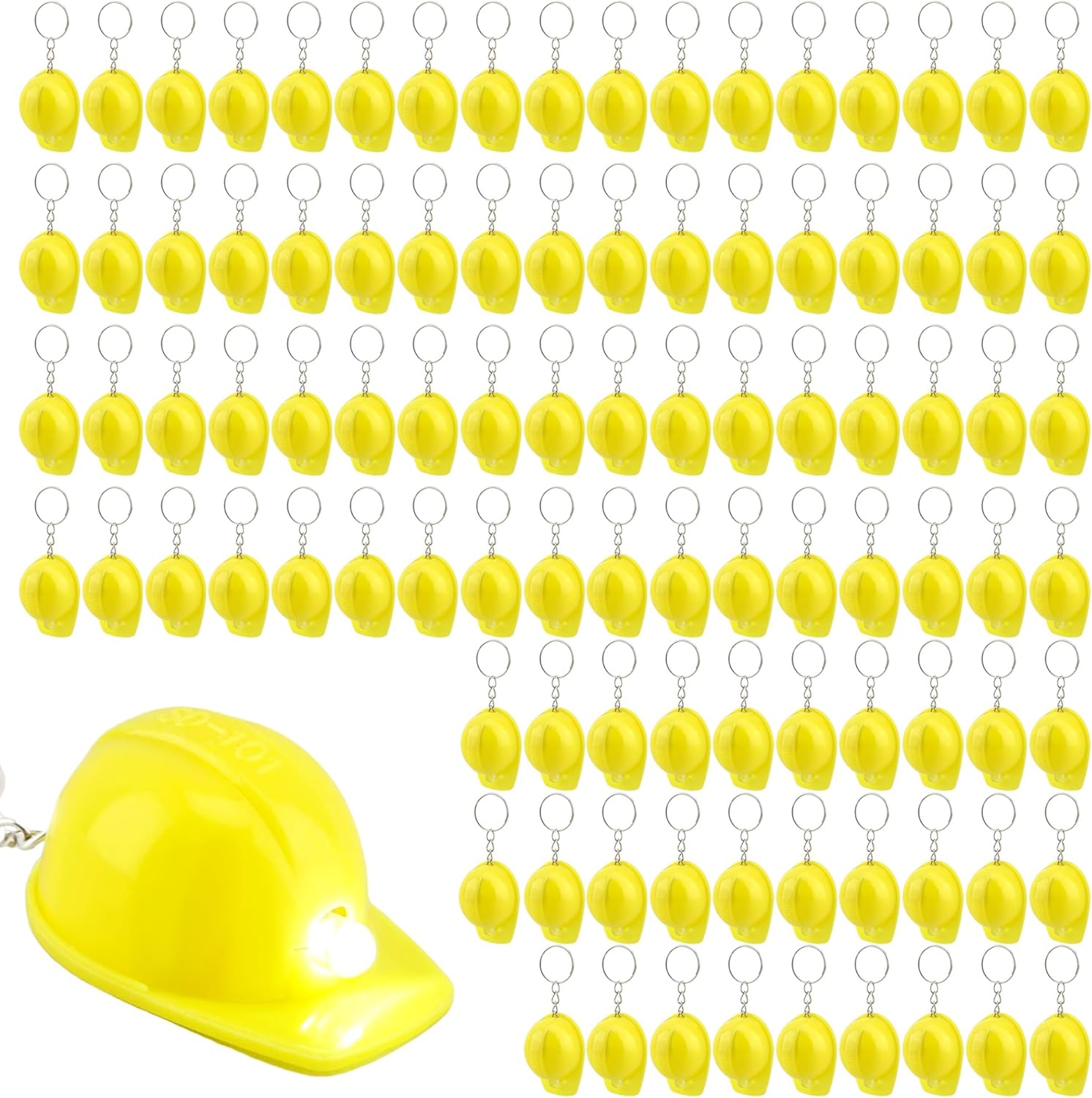 100 Pcs Construction Party Favors Mini Helmet Keychain Small Safety Hat Keychain for Backpack Classroom Reward Construction Themed Birthday Party Gifts Prizes Supplies