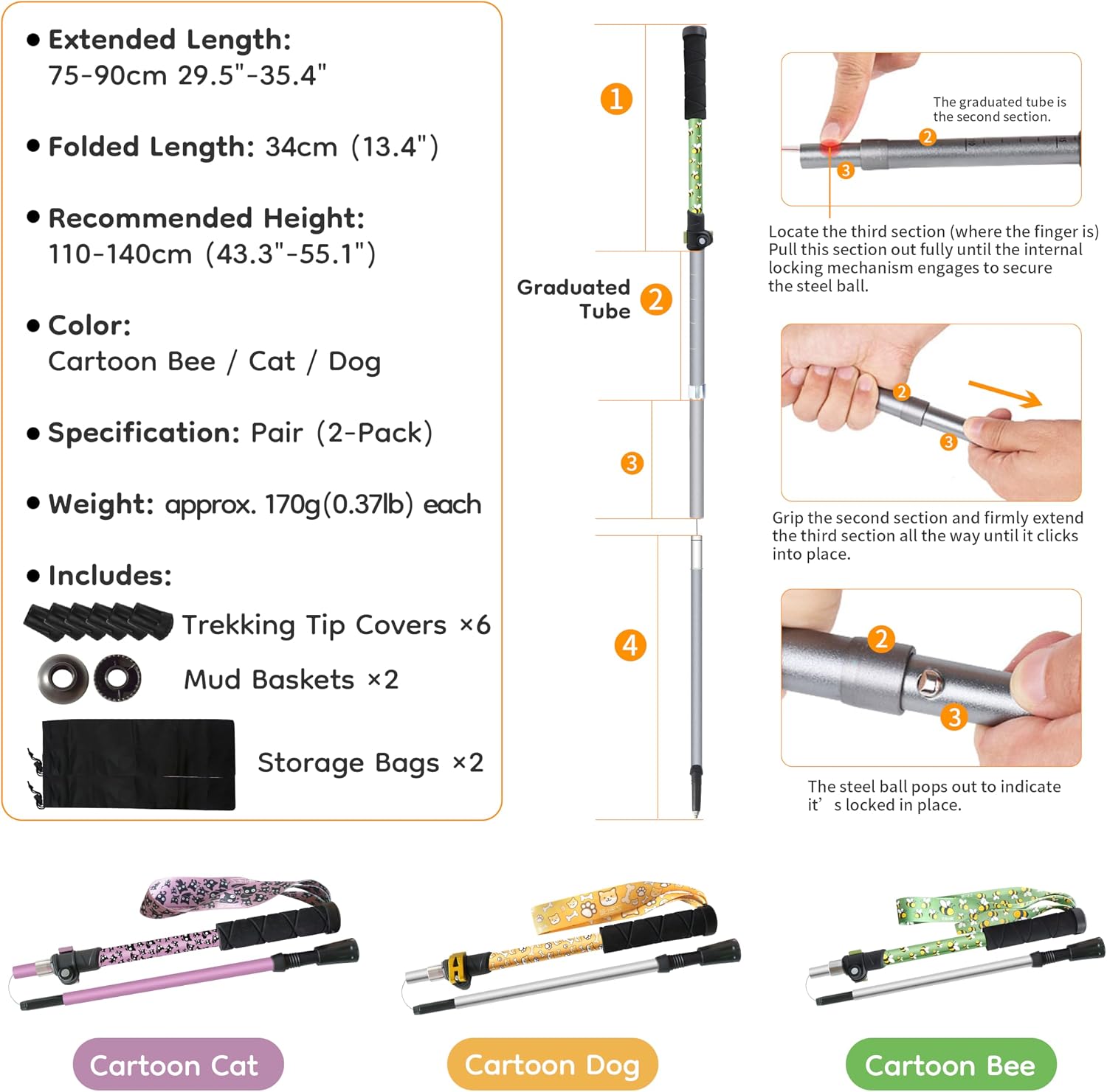 2-Pack 7075 Aluminum Ultralight Folding Trekking Poles, Professional Walking Sticks for Hiking, Adjustable, Portable for Trekking, Camping, Mountaineering