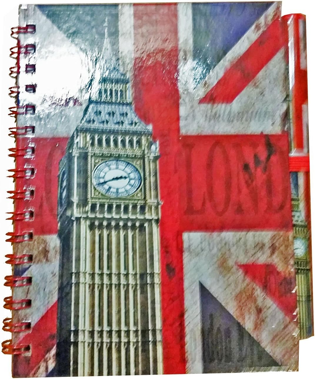 Medium Notebook and Matching Pen with London Big Ben and Union Jack Print - London Souvenir Note Pad