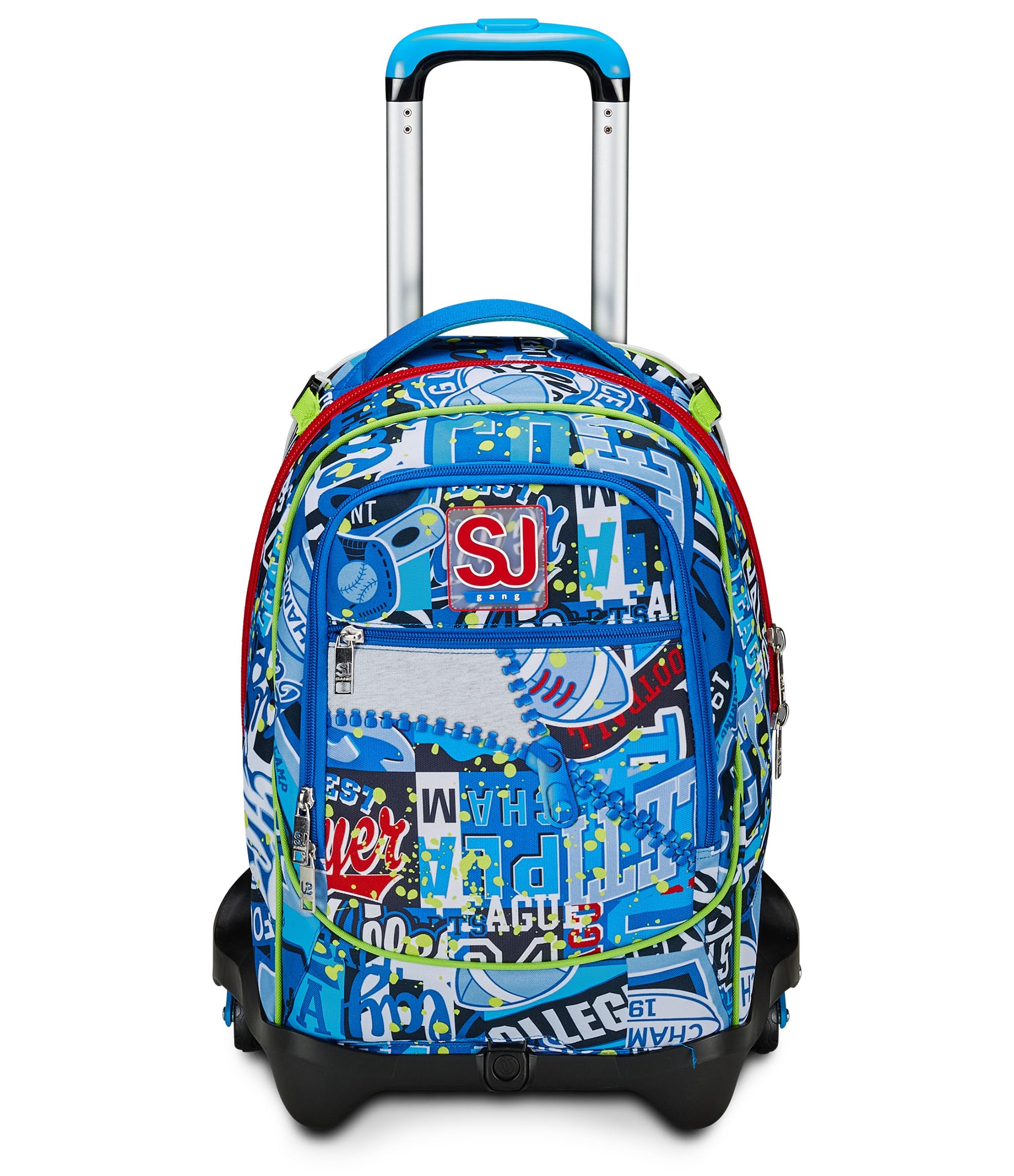 SJ Gang Trolley Scuola Jack 3 Ruote, Blu, RealBasket, 3 in 1, Triplo Uso, Zaino Con Carrello Sganciabile, Tasca Porta Borraccia e Crossover System, Scuola Elementare, Bambino