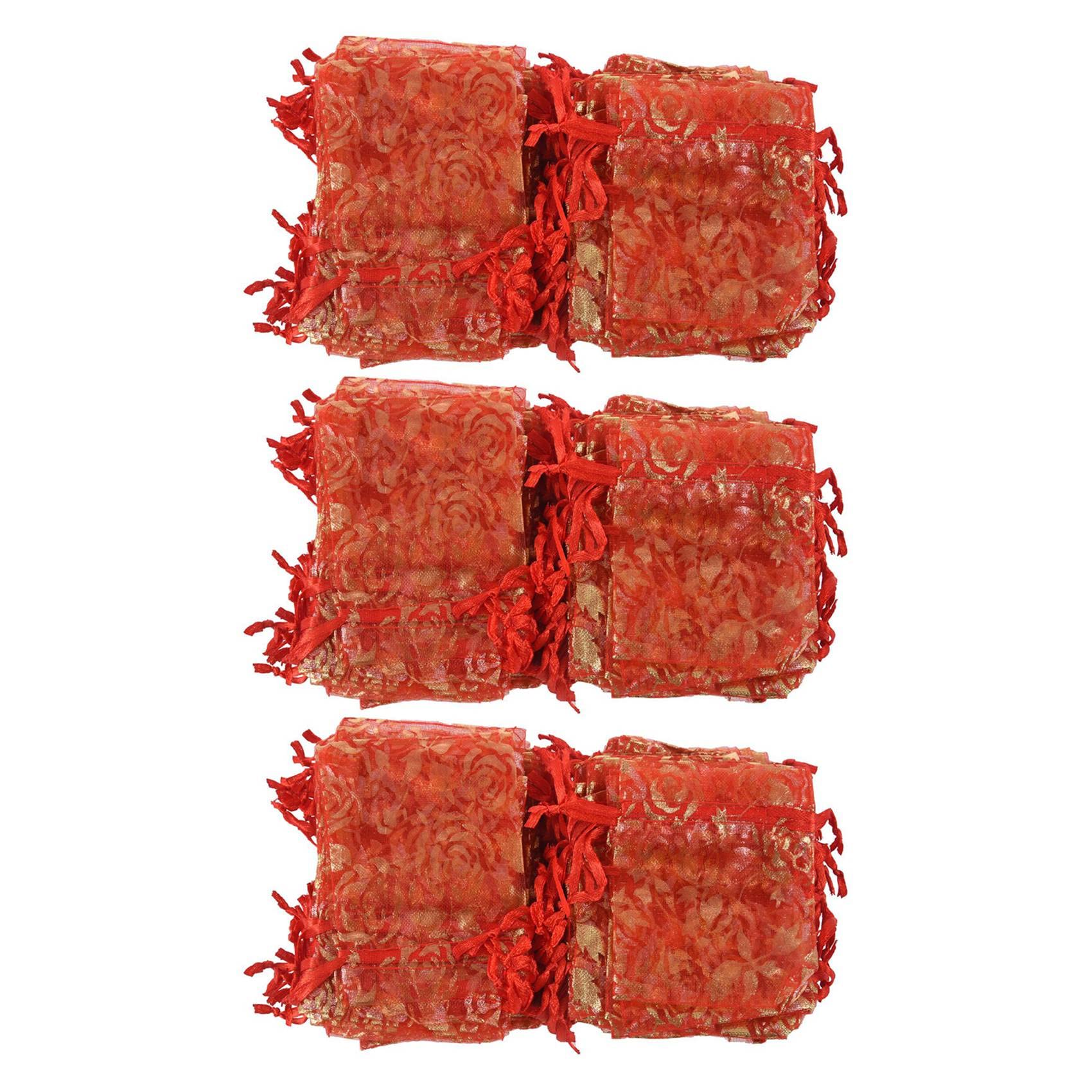 Hndhbfgrt 300Pc 7X9cm Rose Organza Drawstring Gift Jewelry Bags Pouches Wedding Xmas Party Gifts Bags Red