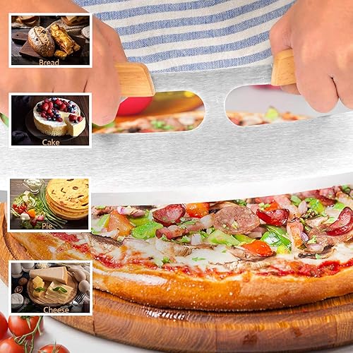 Miniatura 5 de Cortador de pizza, cortador de pizza, cuchillo de pizza de 14 pulgadas con asas de madera y cubierta de plástico, accesorios para pizza, cuchillo