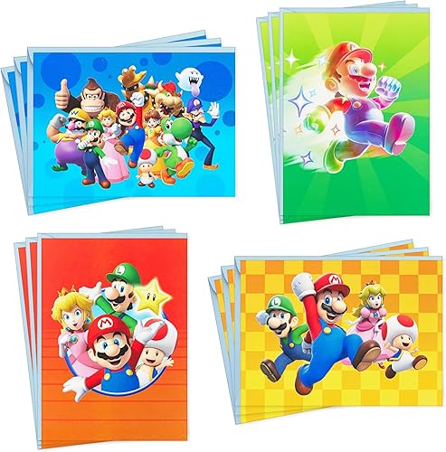 Hallmark Nintendo Super Mario Bros. Surtido de tarjetas (12 tarjetas en blanco con sobres) para cumpleaños, regreso a la escuela, cualquier ocasión