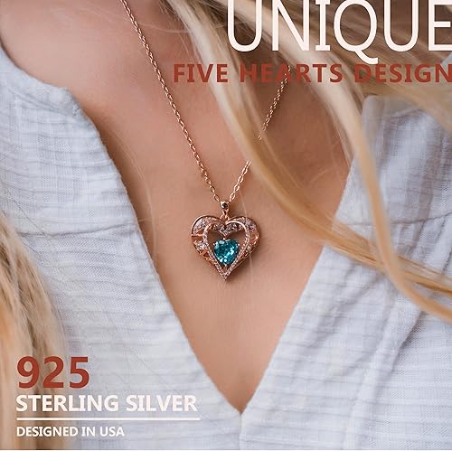 Miniatura 8 de GEMMANCE Collar de cristal de 5 corazones chapado en oro rosa de 18 quilates colgante con cadena de plata de ley 925 de 18 pulgadas  2 pulgadas