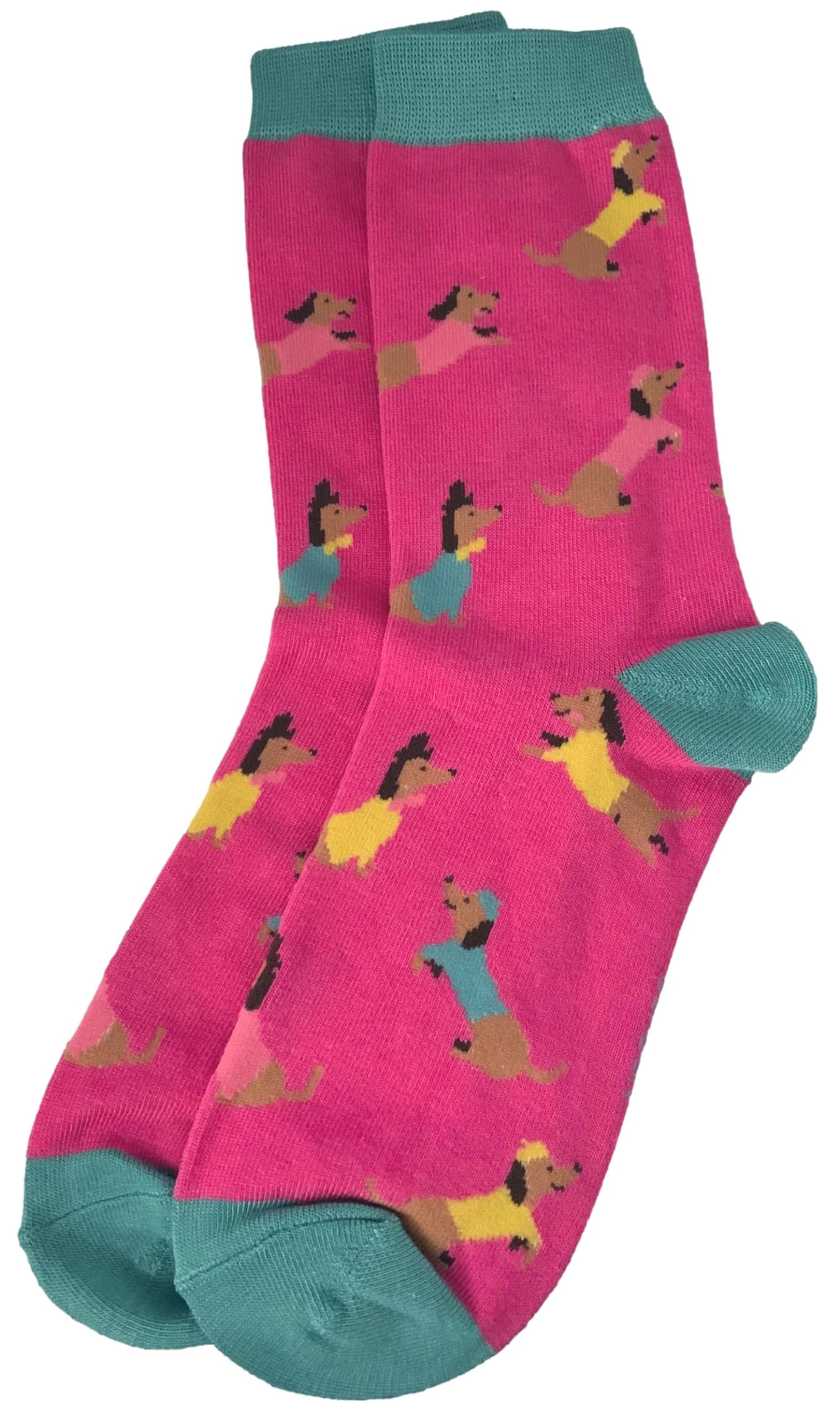 Purple Possum UK® Socks Sausage Dogs Ladies Pink Blue Dachshunds Soft Bamboo Cotton Blend Dachshund Dog Sock One Size (Hot Pink)