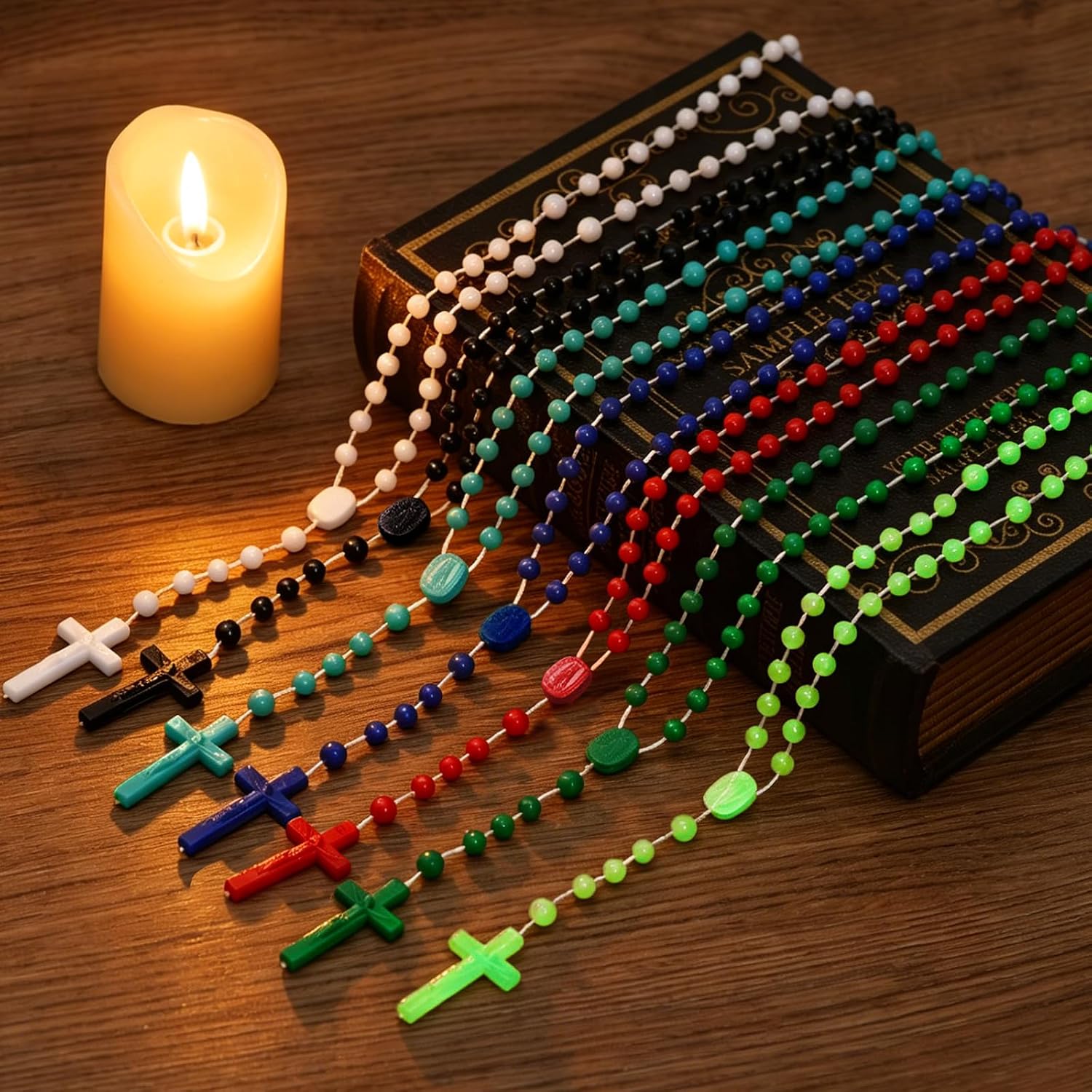 NCPLYGOU 25 Pcs Rosary, Rosarios Catolicos with Crucifix, 15.7'' Plastic Blue Rosary for Women Men Kids, Baptism Communion Church Gifts Wall Crosses