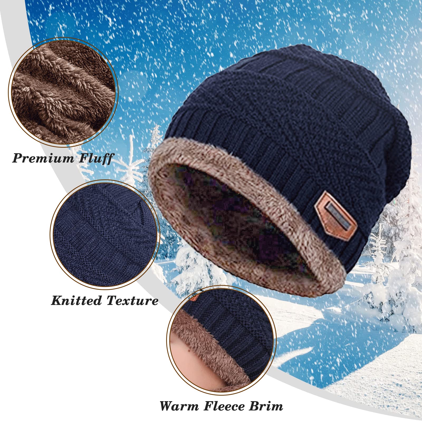 Conjunto de Gorro, Bufanda y Guantes para Niños de 3PCs, Gorro de Punto con Forro Polar Cálido Calentador de Cuello Térmico con Guantes de Pantalla Táctil Esenciales de Invierno Para Niños