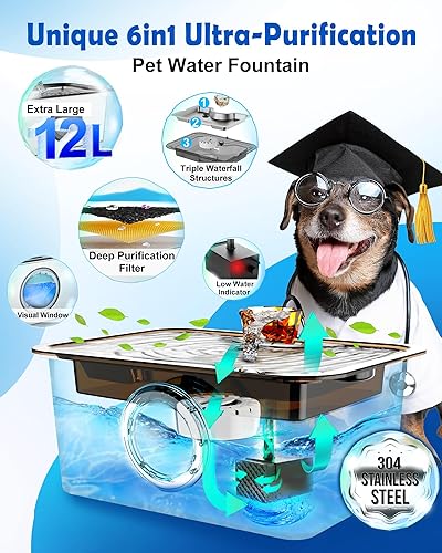 Miniatura 4 de Fuente de agua para perros SS304 de 3 galones, dispensador grande de ultrapurificación para gatos con ventana visual, amplia área de bebida, filtro