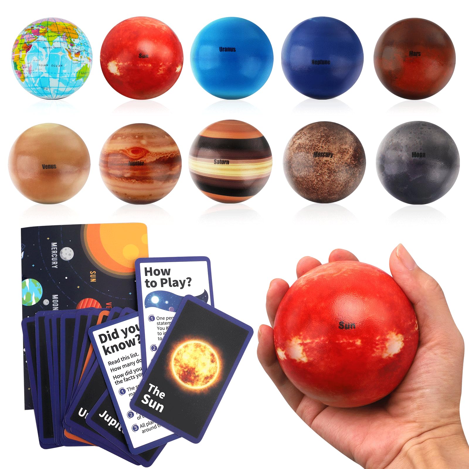 Photo 1 of ****MISSING 4 PIECES *** Mini Foam Plants Balls Toy, 6 PCS Solar System Stress Balls for Kids Adults, Squeeze Global for Stress Relief, Science Kit Gift for Early Learning, Classroom Prize for Boys Girls (with Flash Cards)