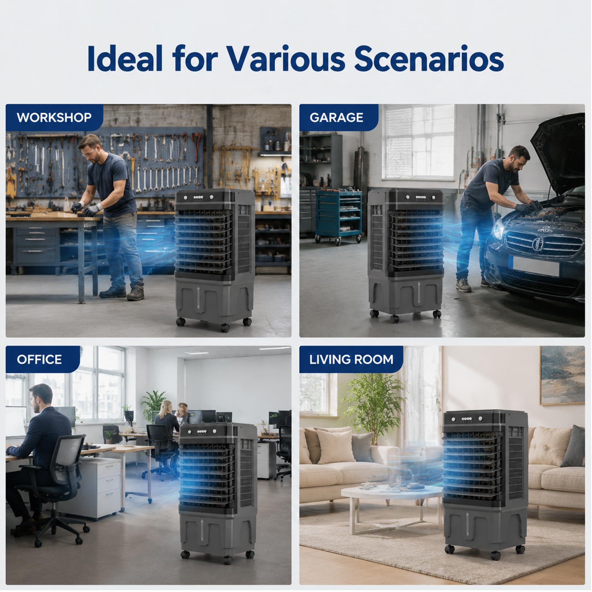 Raffrescatore Evaporativo, Ventilatore di Raffreddamento Portatile | 3 velocità, Oscillazione a 120°, Serbatoio dell'acqua per Casa e Officina(16.9x12.5x35.4in/43x32x90cm)
