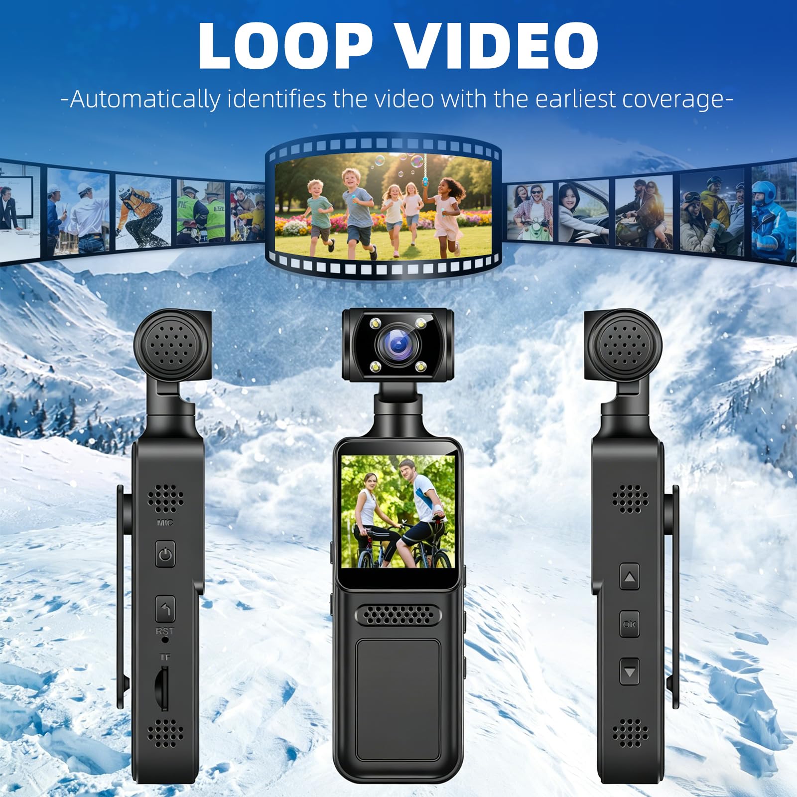 Videocamera vlog 4K 40MP Wi-Fi per viaggi all'aperto | grandangolo ultra 135°, touch screen da 1,33", clip stabile per riprese a mani libere, supporta schede di memoria fino a 256