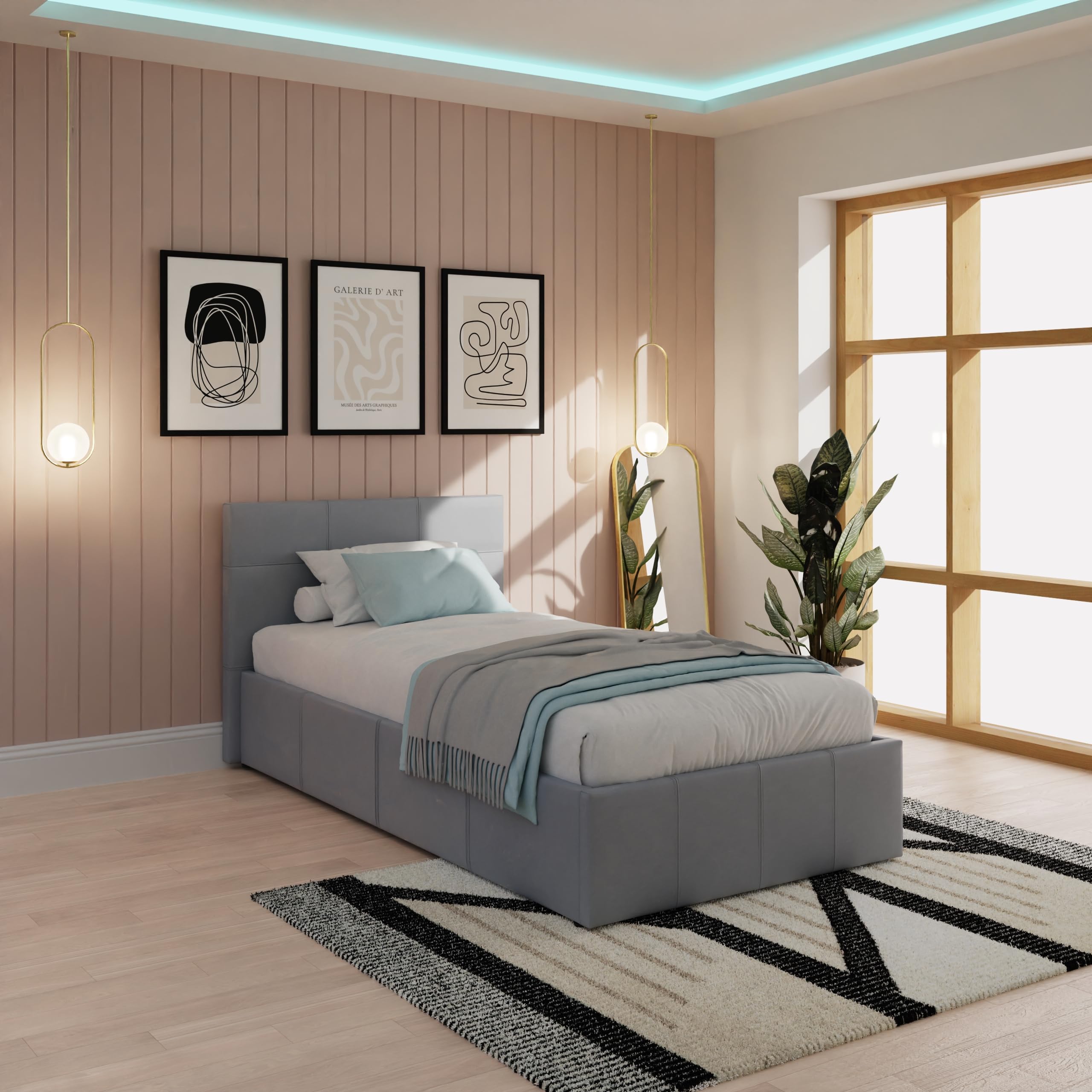 End Lift Ottoman Bed - Grey PU / Single