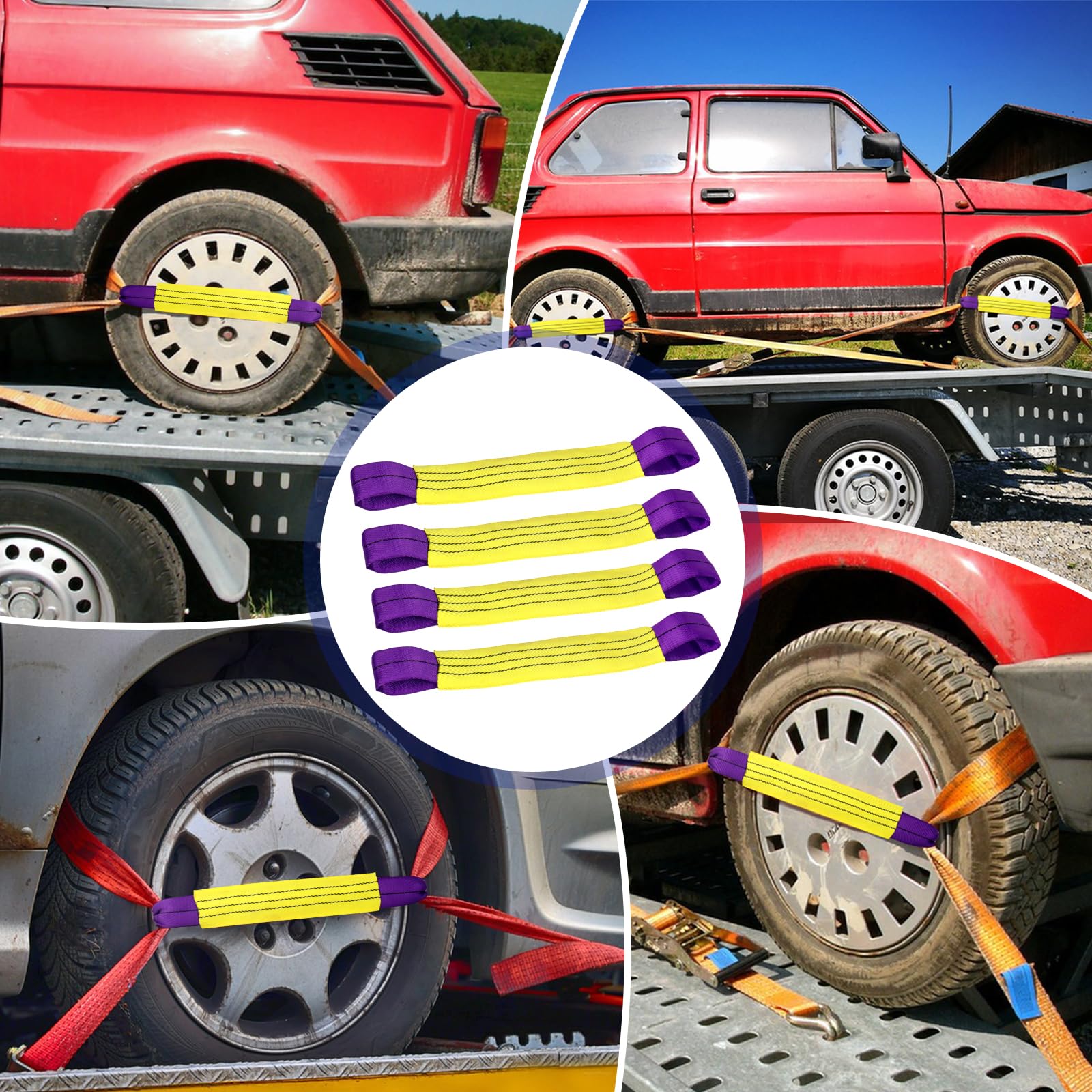 4x50cm Wheel Tie Down Straps for Transporter & Trailer, Heavy-Duty 1T Tension 6T Breaking Strength, Secure Car, Motorcycle & Vehicle Wheels During Transport — view 6