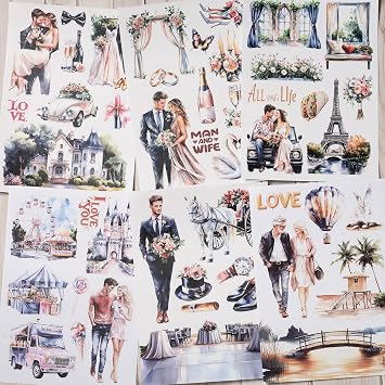 YagCu Scrapbook Sticker Book, Love Melody Journaling Stickers, Junk Journal Supplies, Pre-Cut Aesthetic Scrapbooking Stickers for Adults, Decorative Ephemera Bullet Planner DIY Arts Craft Collage