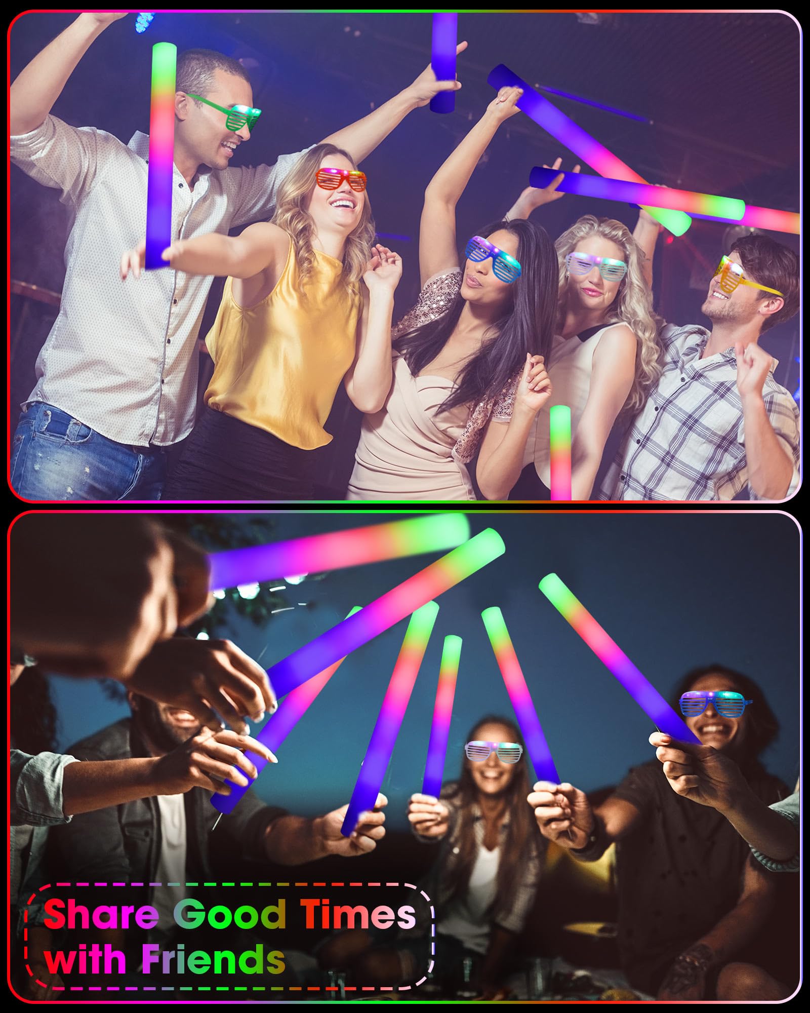 Maitys Varillas de espuma iluminadas, gafas de sol que brillan en la oscuridad, varillas de espuma LED para iluminar suministros