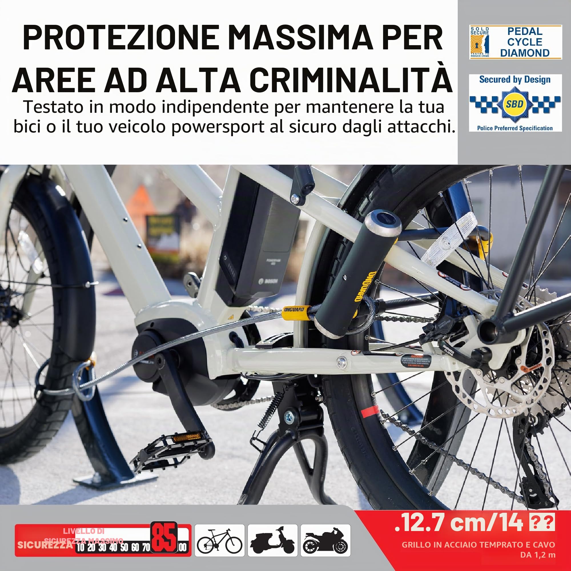 OnGuard Arco Pitbull 115x230mm, Acro Lucchetto Unisex Adulto, Nero, 115 x 230 14 mm 120 cm 10