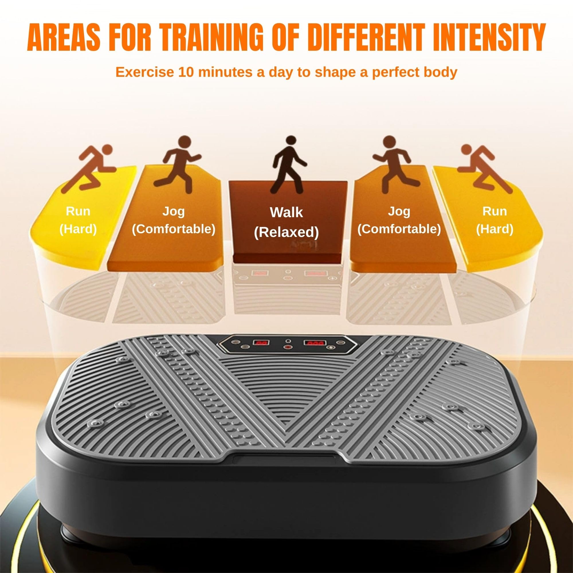 Plataforma Vibratoria Muscular, 120 Niveles de Vibración y 8 Programas. Maquina de Vibración Fitness para Hacer Ejercicio en Casa, con Mando a Distancia, Cable y Pantalla LED.