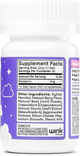 Miniatura 3 de Wink Well Kids Sleep Melts, masticables para dormir con melatonina (1 mg), ayuda rápida para dormir profunda, sin medicamentos, masticables de