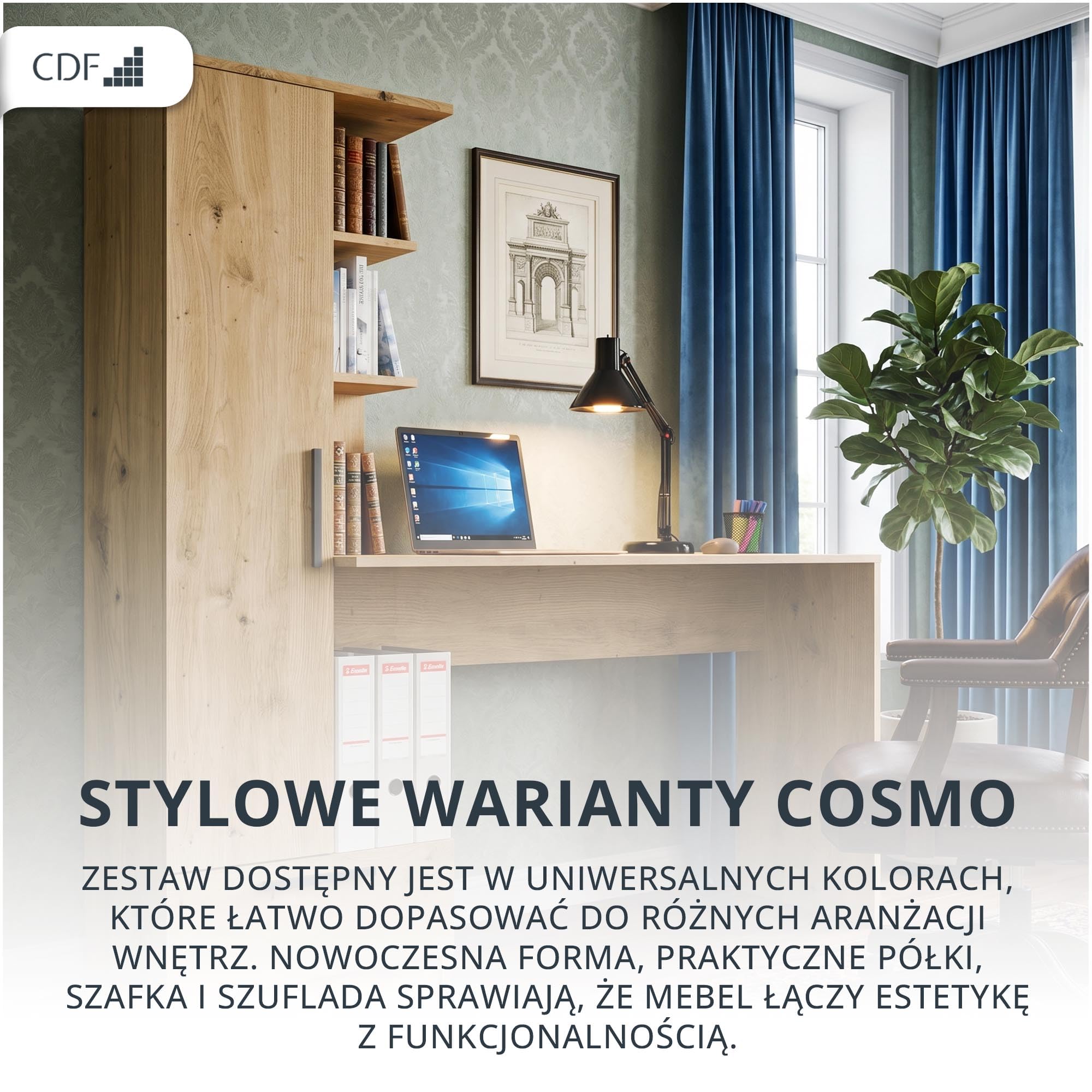 CDF Biurko z Regałem Szufladą 140cm 3 Półki Praca Zdalna Home Office Biurko Komputerowe Ergonomiczne Pokój Młodzieżowy Pokój Dziecięcy Sypialnia Gabinet PC Prowadnice Dąb Artisan Płyta Laminowana 16mm