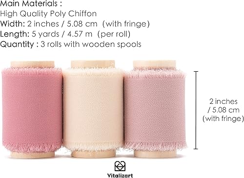 Miniatura 8 de Vitalizart Cinta de gasa blanca crema de 2 pulgadas x 15 yardas, con bordes deshilachados hechos a mano, para invitaciones de boda, ramos de